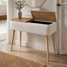 Κονσόλα Luno Megapap ύφασμα teddy χρώμα λευκό - pine oak 90x30x90εκ.
