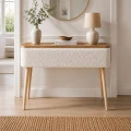Κονσόλα Luno Megapap ύφασμα teddy χρώμα λευκό - pine oak 90x30x90εκ.