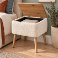 Κομοδίνο Nivo Megapap ύφασμα teddy χρώμα λευκό - pine oak 45x35x45εκ.