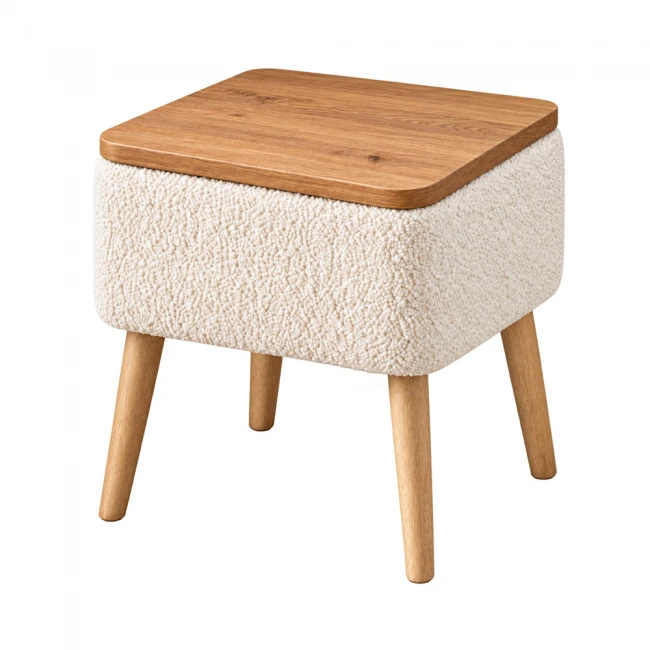 Κομοδίνο Nivo Megapap ύφασμα teddy χρώμα λευκό - pine oak 45x35x45εκ.