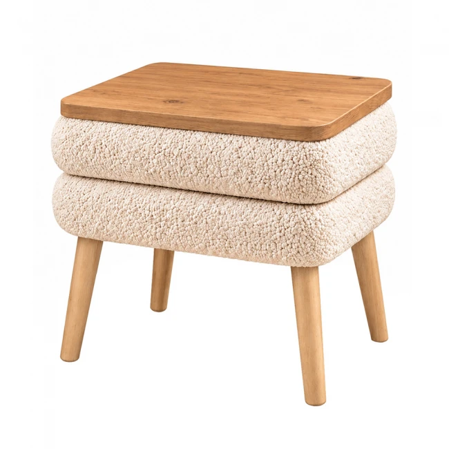 Κομοδίνο Nivo Megapap ύφασμα teddy χρώμα λευκό - pine oak 50x45x45εκ.