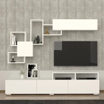 Σύνθεση τηλεόρασης Stamatia Megapap χρώμα λευκό 210x36,8x46,8εκ. Σύνθεση τηλεόρασης Stamatia Megapap χρώμα λευκό 210x36,8x46,8εκ.