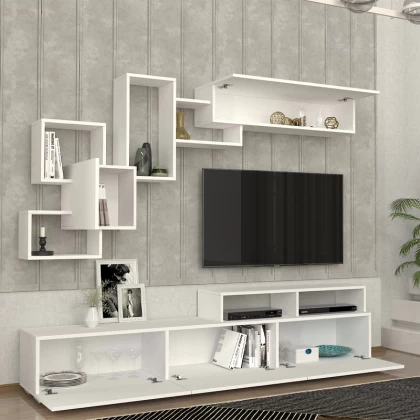 Σύνθεση τηλεόρασης Stamatia Megapap χρώμα λευκό 210x36,8x46,8εκ. Σύνθεση τηλεόρασης Stamatia Megapap χρώμα λευκό 210x36,8x46,8εκ.