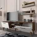 Έπιπλο τηλεόρασης Colin Megapap χρώμα λευκό - καρυδί 150x29,5x40,6εκ.