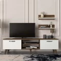 Έπιπλο τηλεόρασης Colin Megapap χρώμα λευκό - καρυδί 150x29,5x40,6εκ.
