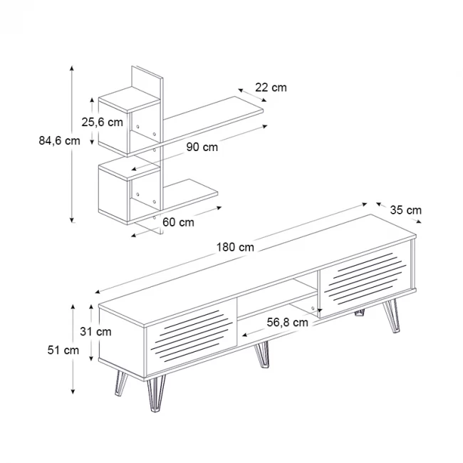 Σύνθεση τηλεόρασης Salerno Megapap χρώμα sapphire oak 180x35x51εκ.