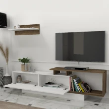 Έπιπλο τηλεόρασης Novara Megapap χρώμα λευκό - καρυδί 180x29,6x45εκ.
