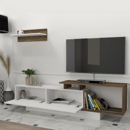 Έπιπλο τηλεόρασης Novara Megapap χρώμα λευκό - καρυδί 180x29,6x45εκ. Έπιπλο τηλεόρασης Novara Megapap χρώμα λευκό - καρυδί 180x29,6x45εκ.