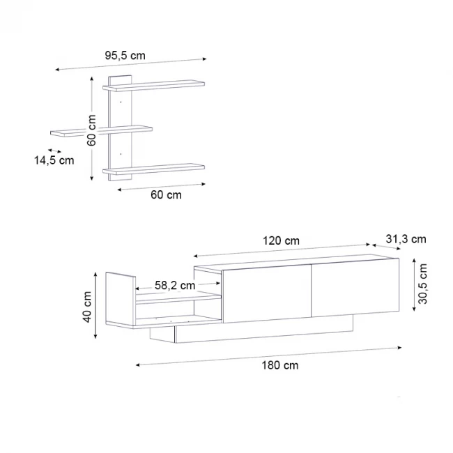 Σύνθεση τηλεόρασης Egemen Megapap χρώμα λευκό 180x32x40εκ.