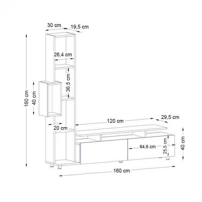 Σύνθεση τηλεόρασης Tulip Megapap χρώμα λευκό 160x29,5x160εκ.