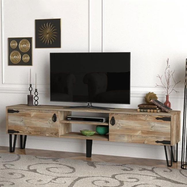 Έπιπλο τηλεόρασης Costa Megapap χρώμα vintage patik - μαύρο 180x29,5x49εκ.