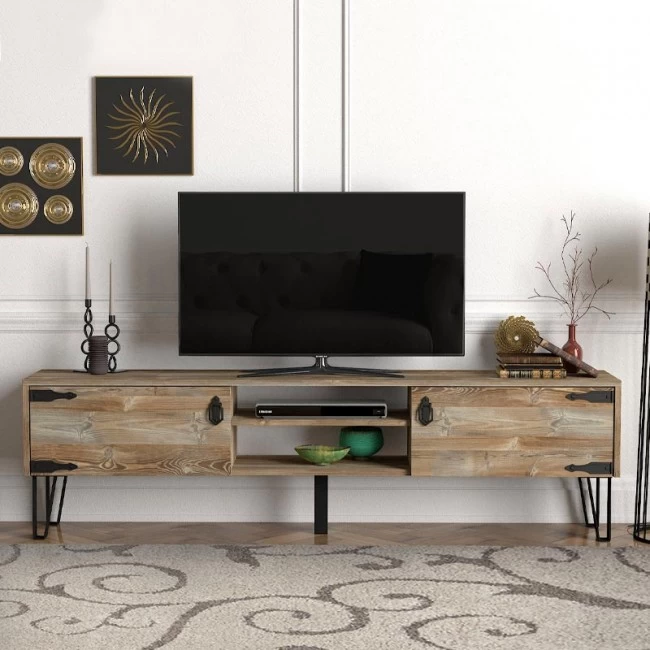 Έπιπλο τηλεόρασης Costa Megapap χρώμα vintage patik - μαύρο 180x29,5x49εκ.