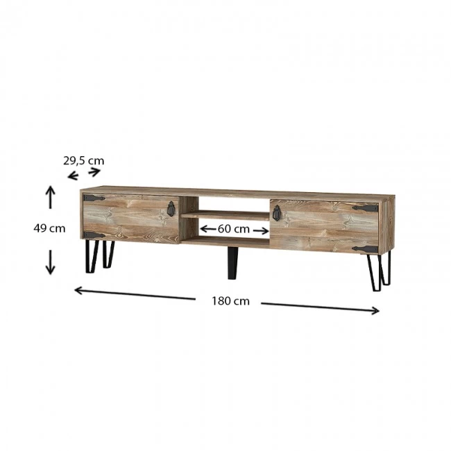 Έπιπλο τηλεόρασης Costa Megapap χρώμα vintage patik - μαύρο 180x29,5x49εκ.