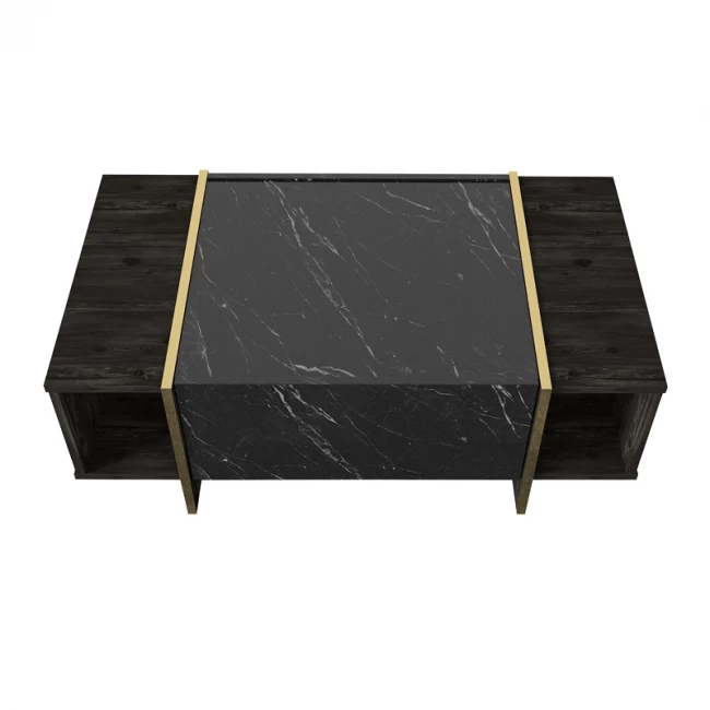 Τραπεζάκι σαλονιού Veyron Megapap χρώμα μαύρο rebab - μαύρο εφέ μαρμάρου 104x60x37,3εκ.