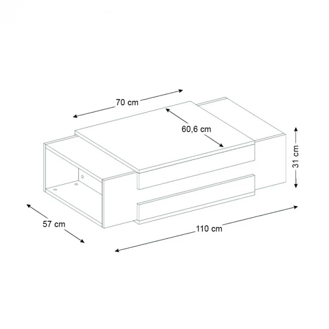 Τραπεζάκι σαλονιού Nora Megapap χρώμα λευκό - καρυδί 110x60,6x31εκ.