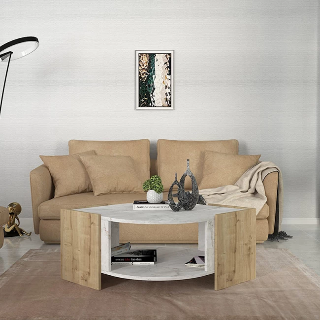 Τραπεζάκι σαλονιού Marbel Megapap χρώμα sapphire oak - λευκό εφέ μαρμάρου 75x75x40εκ.