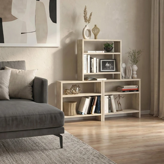 Τραπεζάκι βοηθητικό Silvanus Megapap χρώμα travertine 51x17,5x49εκ.