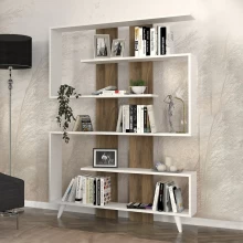 Βιβλιοθήκη Rain Megapap χρώμα λευκό - καρυδί 120x19,5x162εκ.