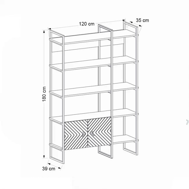 Βιβλιοθήκη Eduardo Megapap μεταλλική - μελαμίνης χρώμα καρυδί 120x39x180εκ.