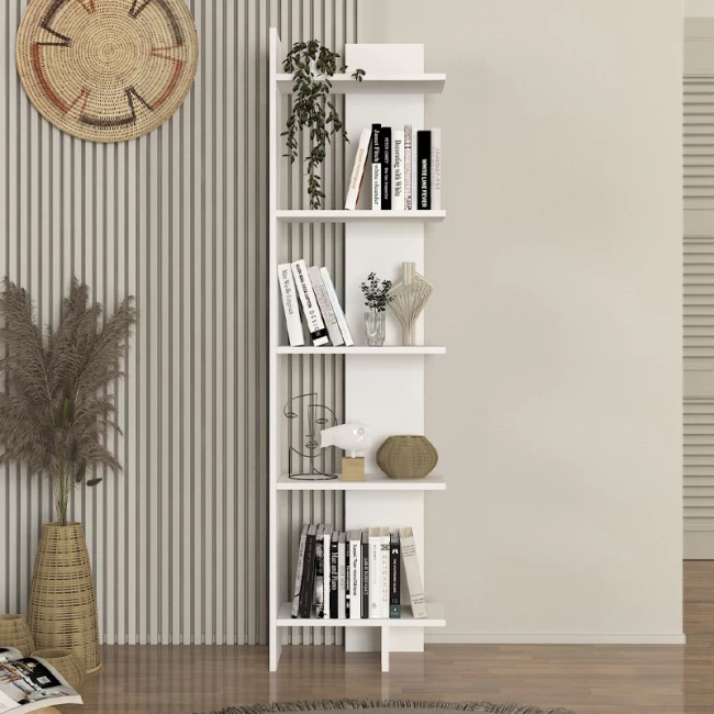 Βιβλιοθήκη Perla Megapap χρώμα λευκό 48x22x170εκ.