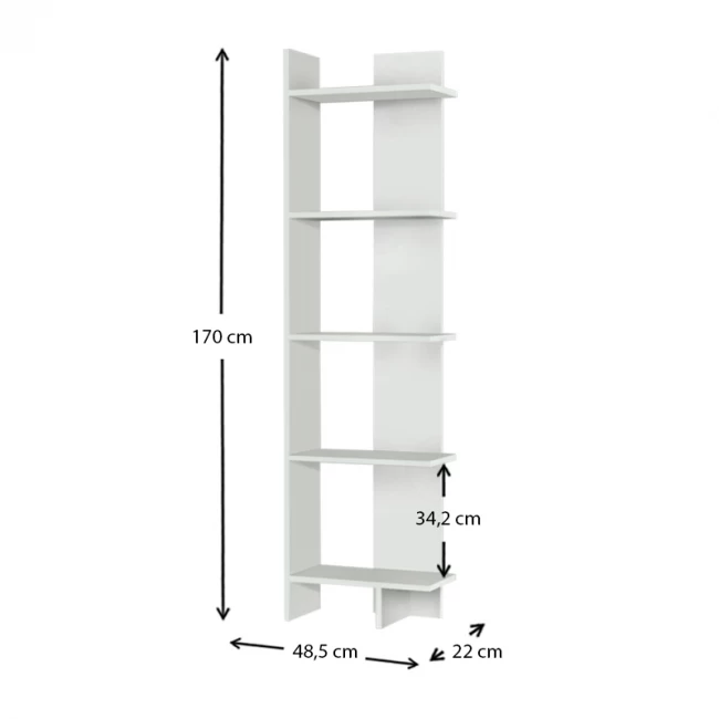 Βιβλιοθήκη Perla Megapap χρώμα λευκό 48x22x170εκ.