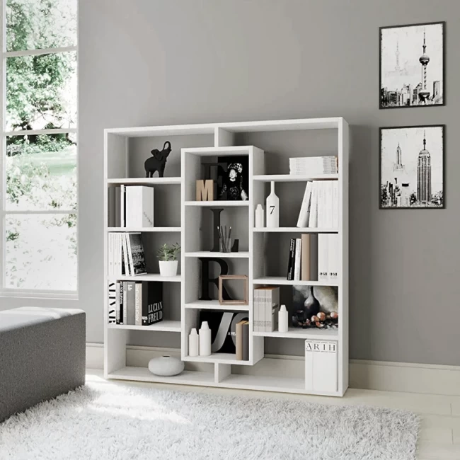 Βιβλιοθήκη Ample Megapap χρώμα λευκό 125x22x135,7εκ.