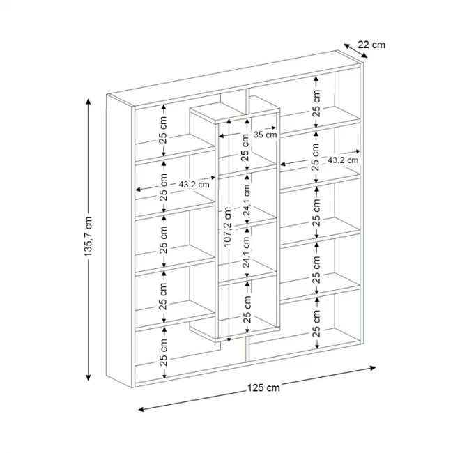 Βιβλιοθήκη Ample Megapap χρώμα λευκό 125x22x135,7εκ.