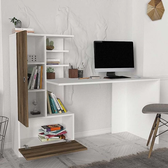 Γραφείο εργασίας Domingo Megapap χρώμα λευκό - καρυδί 149,5x60x120εκ.