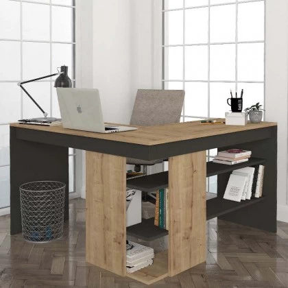 Γραφείο εργασίας Stylo Megapap χρώμα sapphire oak -  ανθρακί 120x120x73,8εκ. Γραφείο εργασίας Stylo Megapap χρώμα sapphire oak -  ανθρακί 120x120x73,8εκ.