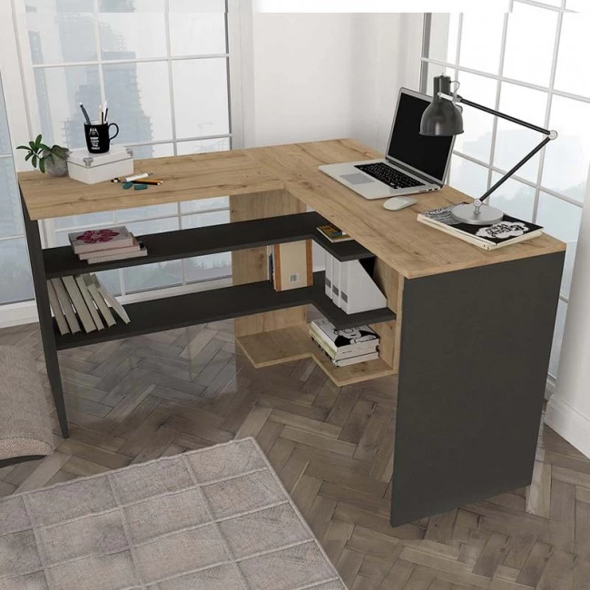 Γραφείο εργασίας Stylo Megapap χρώμα sapphire oak -  ανθρακί 120x120x73,8εκ.
