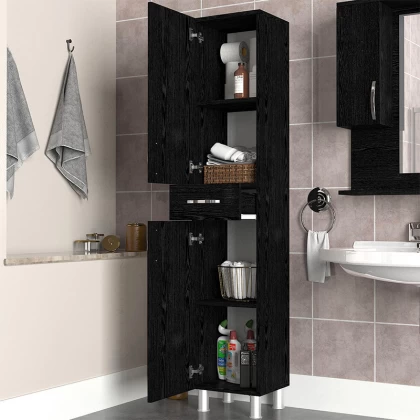 Ντουλάπι κουζίνας - μπάνιου Selina Megapap χρώμα sencron black 35x31x179εκ.