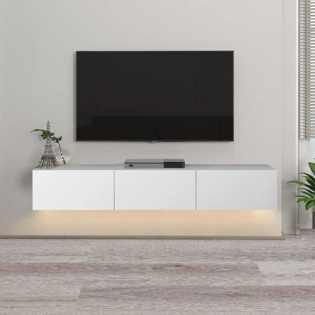 Έπιπλο τηλεόρασης επιτοίχιο Damla Megapap με LED χρώμα λευκό 180x29,5x29,5εκ.