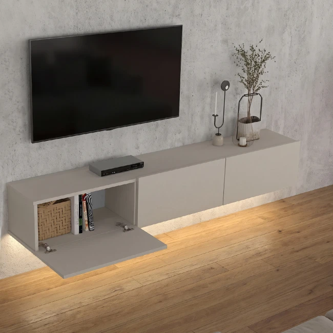 Έπιπλο τηλεόρασης επιτοίχιο Damla Megapap με LED χρώμα sandstone 180x29,5x29,5εκ.