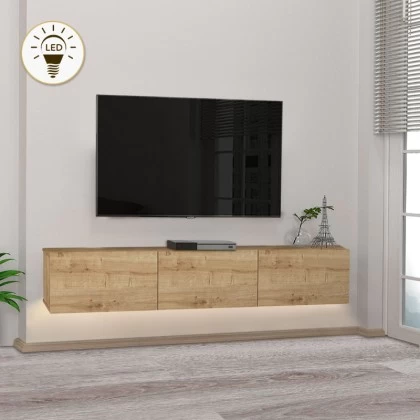 Έπιπλο τηλεόρασης επιτοίχιο Damla Megapap με LED χρώμα sapphire oak 180x29,5x29,5εκ. Έπιπλο τηλεόρασης επιτοίχιο Damla Megapap με LED χρώμα sapphire oak 180x29,5x29,5εκ.