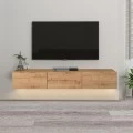 Έπιπλο τηλεόρασης επιτοίχιο Damla Megapap από μελαμίνη με LED χρώμα sapphire oak 180x29,5x29,5εκ.