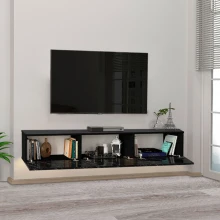Έπιπλο τηλεόρασης επιτοίχιο Damla Megapap με LED χρώμα μαύρο εφέ μαρμάρου 180x29,5x29,5εκ.