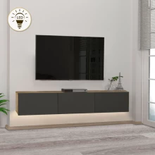 Έπιπλο τηλεόρασης επιτοίχιο Damla Megapap με LED χρώμα sapphire oak - ανθρακί 180x29,5x29,5εκ.
