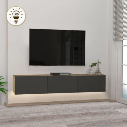 Έπιπλο τηλεόρασης επιτοίχιο Damla Megapap με LED χρώμα sapphire oak - ανθρακί 180x29,5x29,5εκ. Έπιπλο τηλεόρασης επιτοίχιο Damla Megapap με LED χρώμα sapphire oak - ανθρακί 180x29,5x29,5εκ.