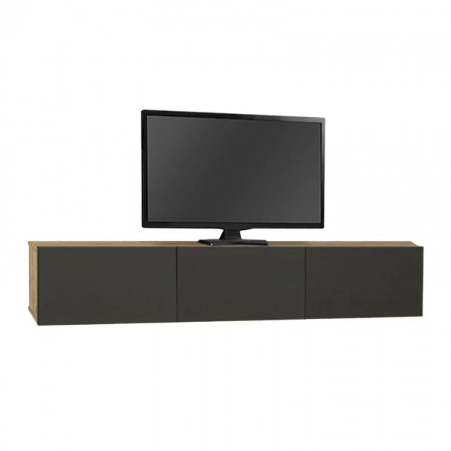 Έπιπλο τηλεόρασης επιτοίχιο Damla Megapap με LED χρώμα sapphire oak - ανθρακί 180x29,5x29,5εκ.
