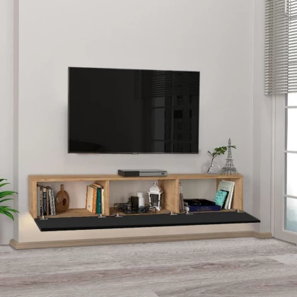 Έπιπλο τηλεόρασης επιτοίχιο Damla Megapap με LED χρώμα sapphire oak - μαύρο 180x29,5x29,5εκ. Έπιπλο τηλεόρασης επιτοίχιο Damla Megapap με LED χρώμα sapphire oak - μαύρο 180x29,5x29,5εκ.