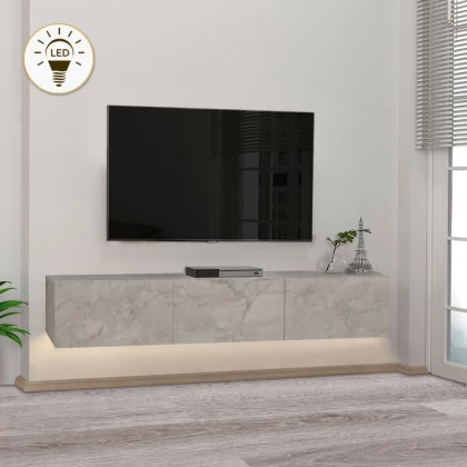 Έπιπλο τηλεόρασης επιτοίχιο Damla Megapap με LED χρώμα λευκό εφέ μαρμάρου 180x29,5x29,5εκ. Έπιπλο τηλεόρασης επιτοίχιο Damla Megapap με LED χρώμα λευκό εφέ μαρμάρου 180x29,5x29,5εκ.