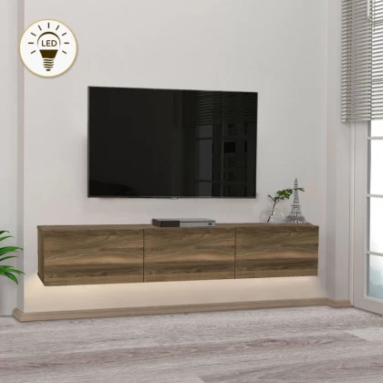 Έπιπλο τηλεόρασης επιτοίχιο Damla Megapap με LED χρώμα καρυδί 180x29,5x29,5εκ. Έπιπλο τηλεόρασης επιτοίχιο Damla Megapap με LED χρώμα καρυδί 180x29,5x29,5εκ.