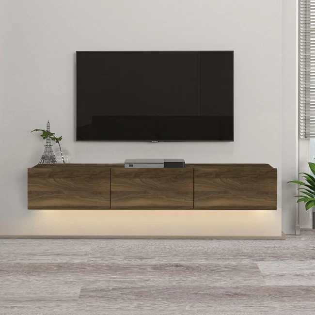 Έπιπλο τηλεόρασης επιτοίχιο Damla Megapap με LED χρώμα καρυδί 180x29,5x29,5εκ.