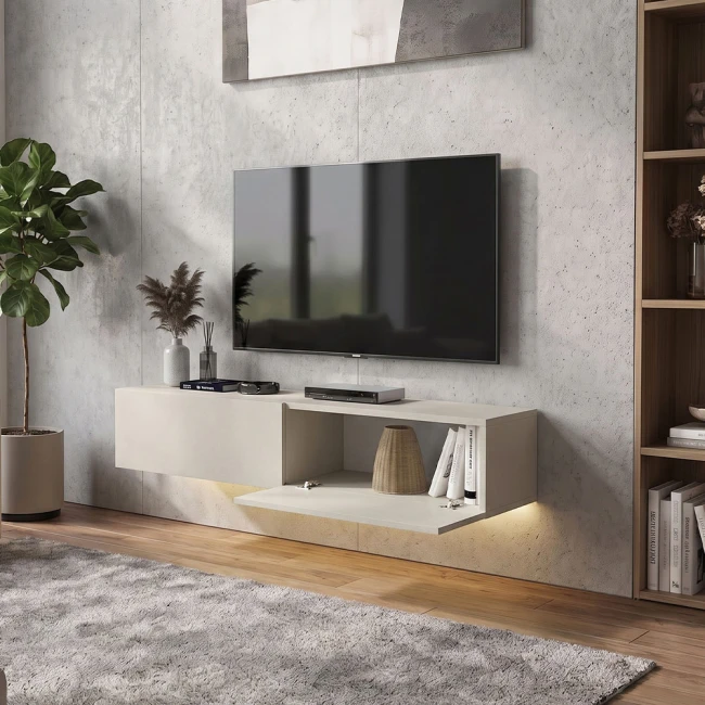 Έπιπλο τηλεόρασης επιτοίχιο Aristo Megapap με LED χρώμα sandstone 135x31,6x25εκ.