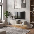 Έπιπλο τηλεόρασης επιτοίχιο Aristo Megapap με LED χρώμα sandstone 135x31,6x25εκ.