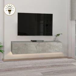 Έπιπλο τηλεόρασης επιτοίχιο Aristo Megapap με LED χρώμα λευκό εφέ μαρμάρου 135x31,6x25εκ.