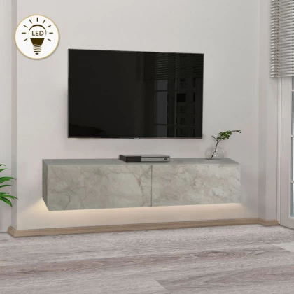 Έπιπλο τηλεόρασης επιτοίχιο Aristo Megapap με LED χρώμα λευκό εφέ μαρμάρου 135x31,6x25εκ. Έπιπλο τηλεόρασης επιτοίχιο Aristo Megapap με LED χρώμα λευκό εφέ μαρμάρου 135x31,6x25εκ.