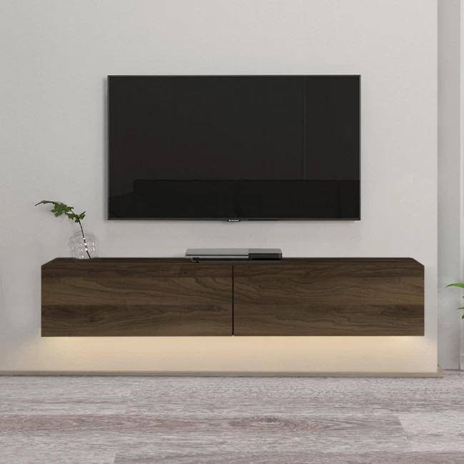 Έπιπλο τηλεόρασης επιτοίχιο Aristo Megapap με LED χρώμα καρυδί 135x31,6x25εκ.