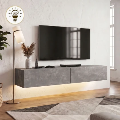 Έπιπλο τηλεόρασης επιτοίχιο Aristo Megapap με LED χρώμα γκρι σκυροδέματος 135x31,6x25εκ.