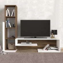 Σύνθεση τηλεόρασης Bend Megapap χρώμα λευκό - καρυδί 153,6x39x131εκ.